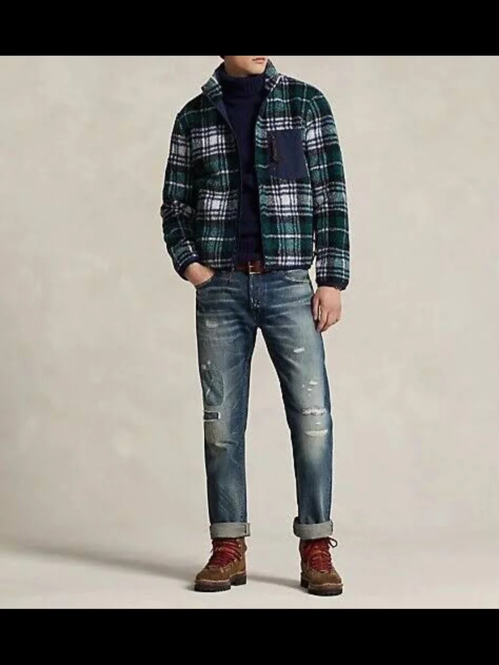 Polo Ralph Lauren Men's 2XL Long Sleeve Fleece Jacquard Jacket Plaid Pile